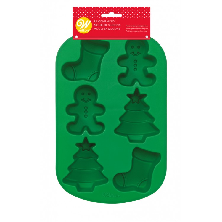 Molde silicona para horno figuras navidad calcetín, muñeco jengibre, árbol  - Dulcinenca